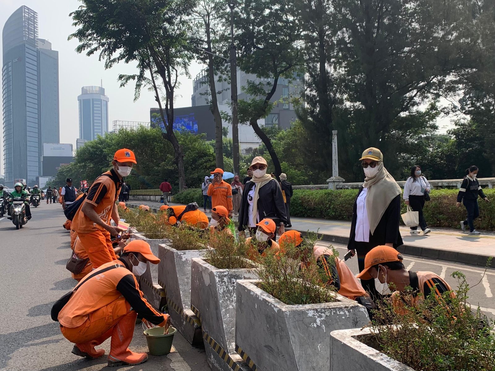 PPSU Se-Kecamatan Setiabudi Percantik Planter Box di Jalan Jenderal Sudirman